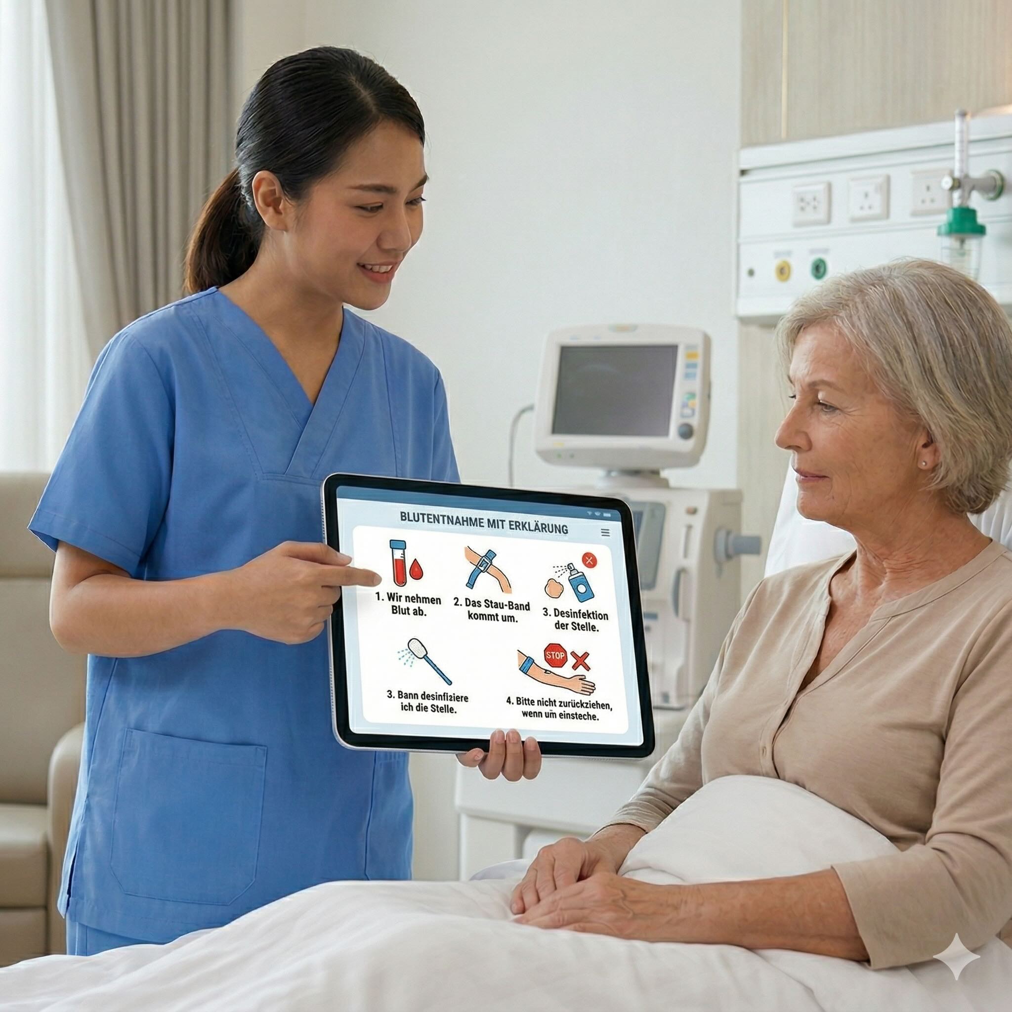 Care support scene representing nursing, companion care and personal assistance